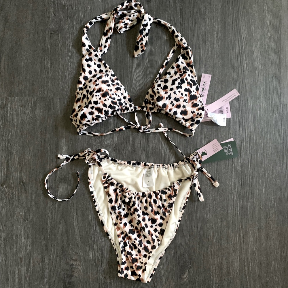 Wild Fable Multiway Triangle Bikini Top & High Leg Bottoms Animal Print M/L NWT